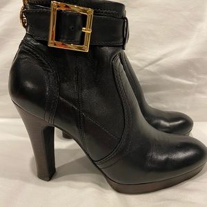 Tory Burch black leather platform booties size 7